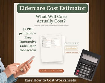 Elder Care Cost Estimator | Printable Senior Care Budget Worksheet | Aging Parents Cost Planner with 3-Year Projection