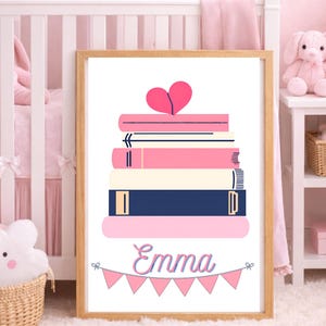 Stack of Books Personalized Name Print Poster | Satin or Archival Matte