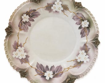 Antique R.S. Prussia Plate | Reinhold Schlegelmilch Germany | Hand Painted Floral Gold Gilt
