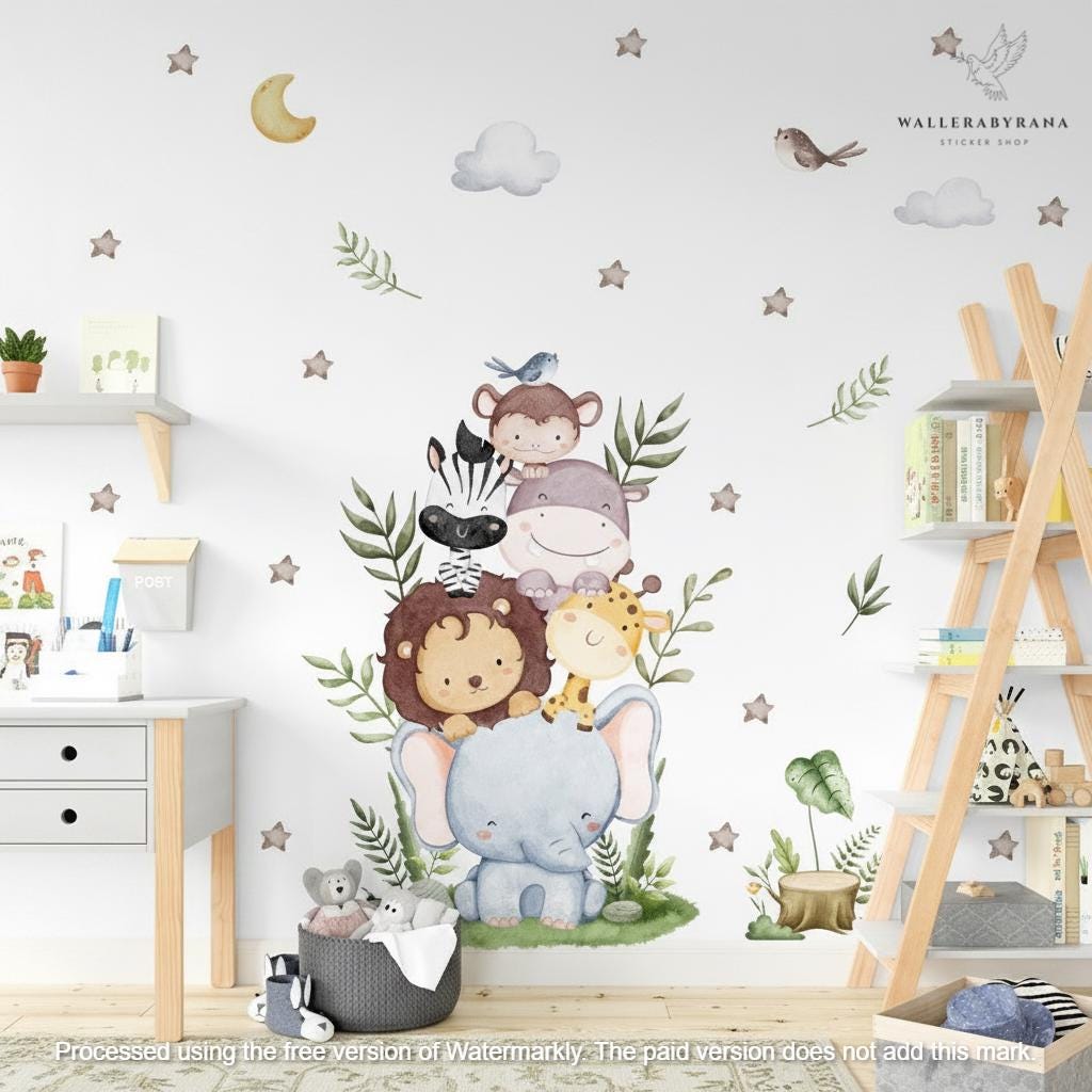 Safari Animals Wall Decal | Jungle Animal Wall Art - Etsy