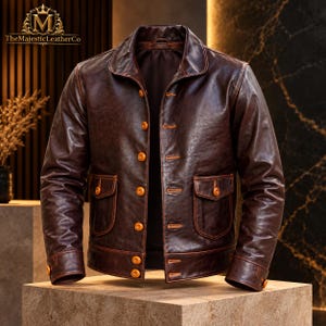 Classic men’s cowhide outerwear featuring a deep brown tone, traditional button closure, refined stitching and a versatile vintage aesthetic suited to timeless masculine wardrobes.
#Cowhide #MensOuterwear #MensStyle #VintageJacket #BrownOuterwear #MensFashion #ClassicStyle #RetroMenswear #MensClothing #JacketStyle #VintageWear #MensGift #GiftForMen #ClassicWear #MensWardrobe #RetroStyle #BrownJacket #MensApparel #TimelessWear #HeritageStyle