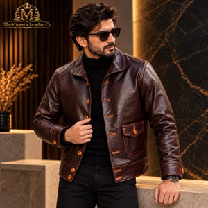 Vintage-style men’s cowhide jacket with a sophisticated brown finish, classic button front construction and timeless detailing designed for traditional and modern menswear.
#MensFashion #CowhideJacket #VintageJacket #MensStyle #ClassicMenswear #BrownOuterwear #MensJacket #RetroStyle #Cowhide #MensOuterwear #MensClothing #VintageWear #ClassicStyle #MensGift #GiftForHim #MensApparel #RetroMenswear #HeritageStyle #TimelessWear #MensWardrobe