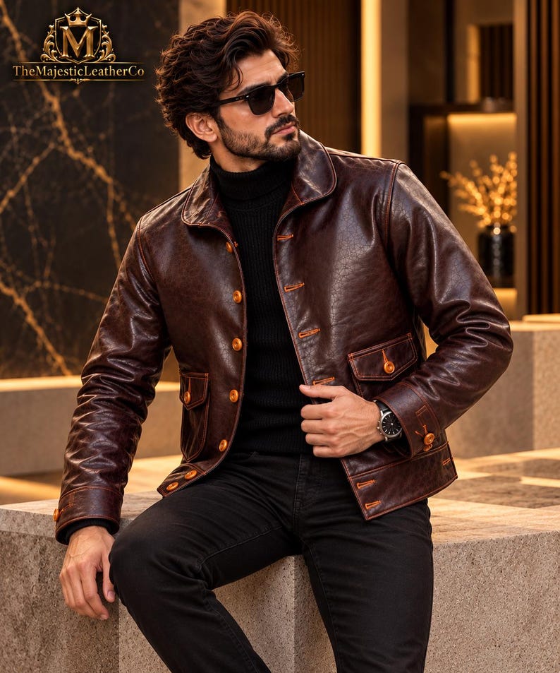Men’s vintage cowhide outerwear with rich brown coloring, traditional button front design, structured collar and classic detailing for a distinctive timeless menswear look.
#VintageJacket #Cowhide #MensOuterwear #MensFashion #MensStyle #BrownJacket #ClassicStyle #RetroMenswear #MensWear #CowhideJacket #MensClothing #VintageStyle #ClassicJacket #MensGift #GiftForHim #MensApparel #RetroFashion #HeritageStyle #TimelessWear #MensWardrobe