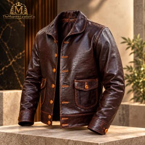 Men’s cowhide jacket in a rich brown finish with classic button front styling, structured collar, detailed stitching and timeless vintage-inspired design for casual and smart everyday menswear.
#MensJacket #CowhideJacket #MensFashion #VintageStyle #MensOuterwear #ClassicMenswear #BrownJacket #LeatherStyle #MensStyle #RetroFashion #MensClothing #GiftForHim #VintageMenswear #ClassicJacket #Cowhide #MensWear #RetroStyle #Outerwear #MensGift #TimelessStyle
