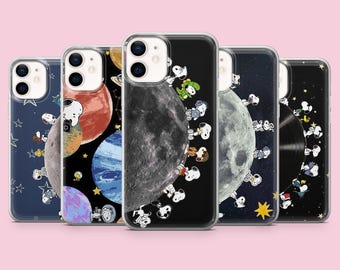 Funda para teléfono Snoopy Space Cover para iPhone 17, 16 Pro, 15, 14, 13, 12, Samsung S26, S25, S24, S23, A16, A56, A57, Pixel 10 Pro, negra