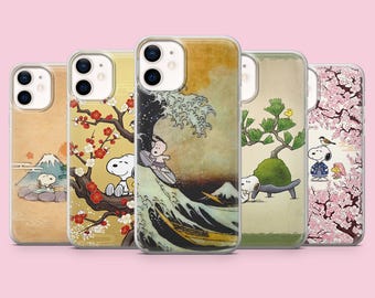 Capa para celular Snoopy Japan, compatível com iPhone 17, 16 Pro, 15, 14, 13, 12, Samsung S26, S25, S24, S23, A16, A56, A57 e Pixel 10 Pro (azul).