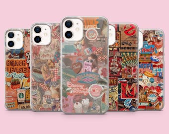 Funda vintage americana para teléfono, funda de álbum de recortes de verano para iPhone 17 16 15 14 13 Samsung S26Ultra S25 S24 S23FE A56 A17 A16 Pixel 10a 9Pro rosa