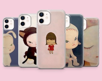 Funda para teléfono Yoshitomo Nara con diseño pop art para iPhone 17, 16 Pro, 15, 14, 13, 12, Samsung S26, S25, S24, S23, A16, A56, A57, Pixel 10 Pro (rosa)