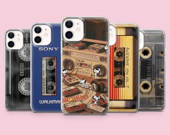 Funda para teléfono Caset Cassette Sony para iPhone 17 16 15 14 13 Samsung S26Ultra S25 S24 S23FE A56 A17 A16 Pixel 10a 9Pro Retro Tape Gris