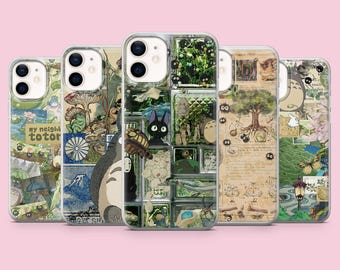Funda para teléfono Studio Ghibli con diseño de anime para iPhone 17, 16 Pro, 15, 14, 13, 12, Samsung S26, S25, S24, S23, A16, A56, A57, Pixel 10 Pro (verde)