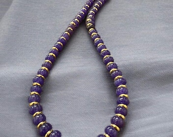 Amethyst Necklace | Melon Jade Beaded Gold Spacer Gift for Her
