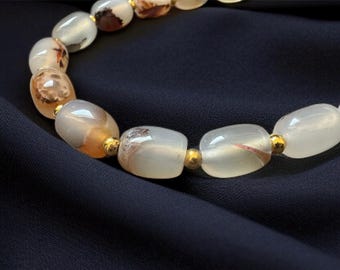 White Agate Necklace Neutral Beaded Statement Necklace Gift for Her