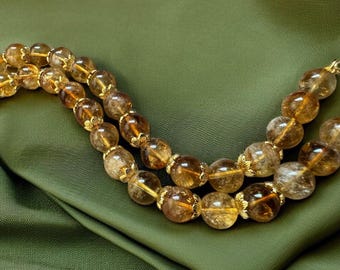 Citrine Gemstone Necklace | 10mm Natural Citrine Beaded Necklace | Handmade Yellow Jewelry | November Birthstone Necklace | Gift for Her