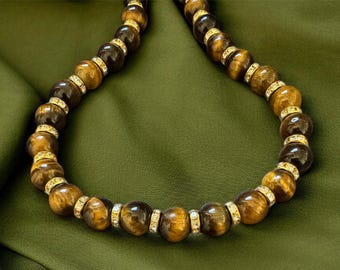 Tiger Eye Necklace Brown Gemstone Statement Necklace Gift for Her
