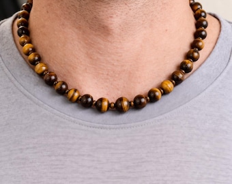 Tiger Eye Beaded Necklace | 8mm Natural Gemstone | Protection Stone Jewelry | Handmade Necklace