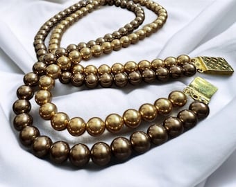 Shell Pearl Necklace Gold Bronze Two Tone Beaded Necklace Gift for Her