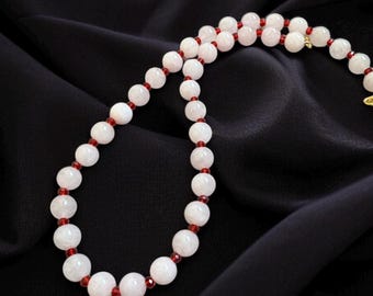 Rose Quartz Necklace | Pink Gemstone Red CZ Gift for Her