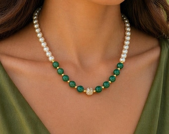 Green Onyx Necklace | Handmade Gold Accent Statement Jewelry