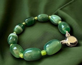 Green Jade Bracelet | Beaded Adjustable Healing Crystal Jewelry | Gift for Her