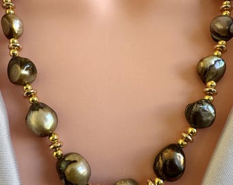 Golden Baroque Freshwater Pearl Necklace | Natural Freshwater Pearls | Gold Accent Necklace | Statement Pearl Jewelry | Gift for Her