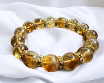 Citrine Bracelet | November Birthstone Yellow Stretch Jewelry | Gift for Her