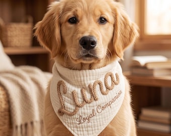 Personalized Cotton Pet Bandana, Custom Name Embroidered Dog Scarf, Breathable Puppy Scarf, New Pet Gift