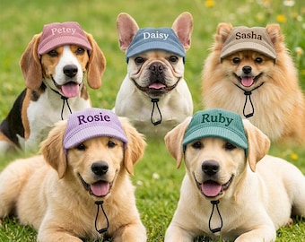 Große Hundemütze Individuell gestickt | Golden Retriever Mütze mit Ohrlöchern | Personalisierte Beagle Visier | Mittelgroße bis große Hundenamenkappe
