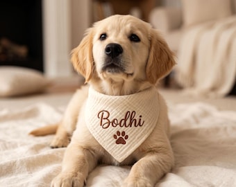 Embroidered Pet Bandana | Custom Name Dog Scarf | 100% Cotton Cat Neckwear | Gotcha Day Pet Gift | New Puppy Gift | Pet Photo Prop