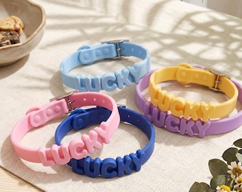 Custom 3D Bubble Letter Dog Collar, Colorful Mix and Match Silicone Puppy Collar, Personalized Pastel Pet Collar and Leash Set