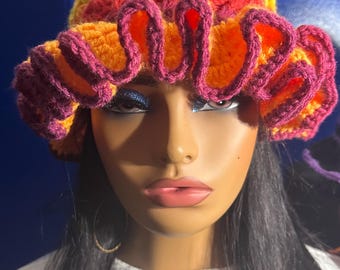 Gorro de ganchillo hecho a mano con volantes