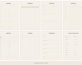 Paquete completo de productividad / 8 imprimibles / Diario, semanal, mensual, presupuesto y más