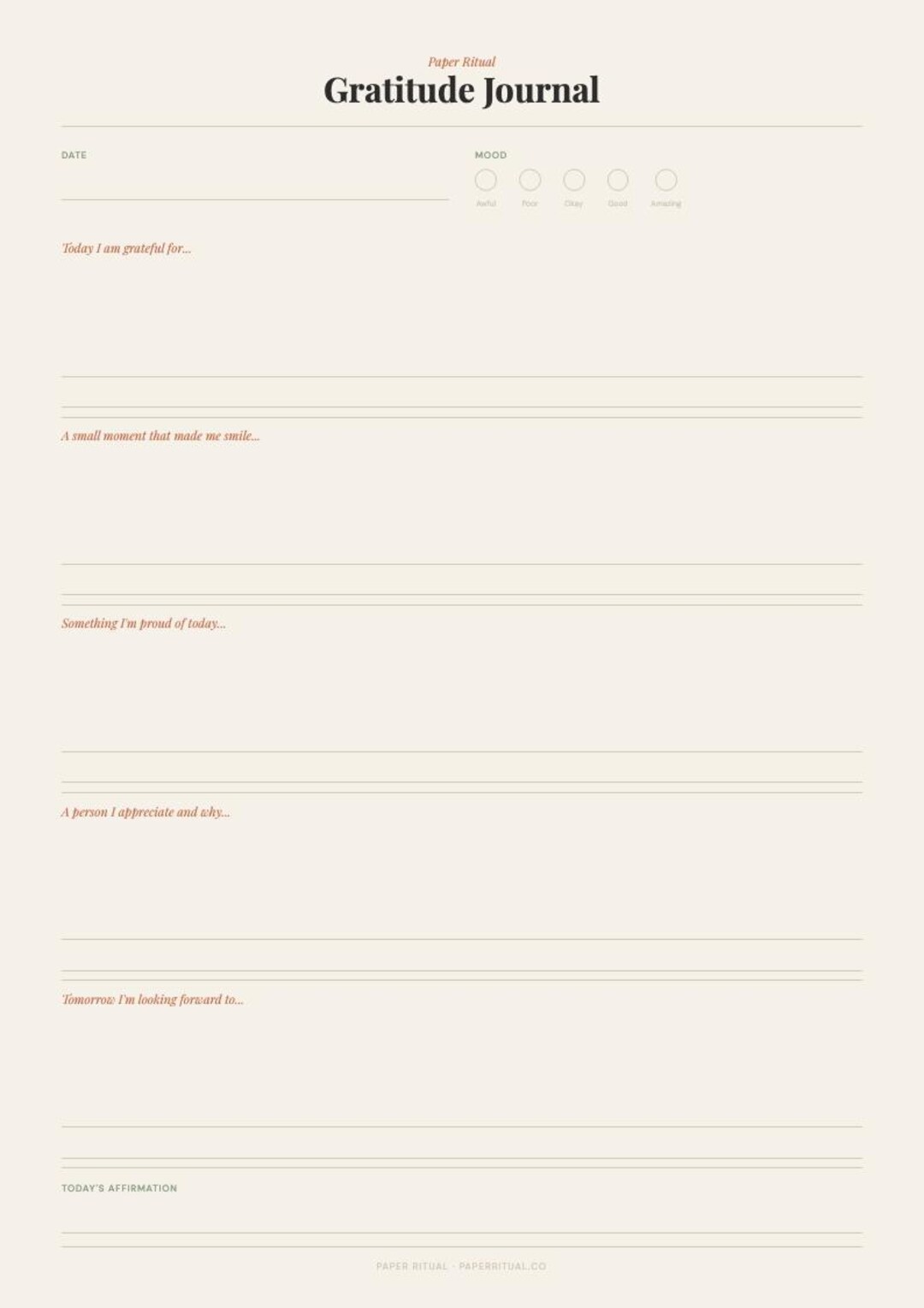 Gratitude Journal Printable | Daily Gratitude Page | Instant Download ...