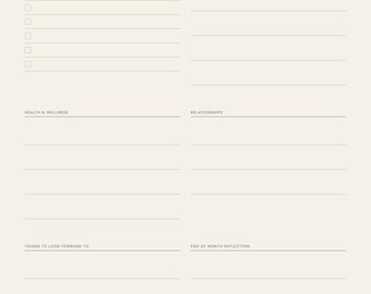Plantilla imprimible de objetivos mensuales / Hoja de establecimiento de objetivos y reflexión / Descarga instantánea