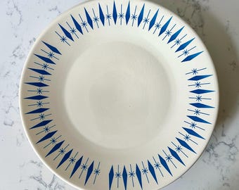 Vintage MCM Marcrest Nest Stone "Atomic Blue Diamond Carousel," set of 4 Dinner Plates