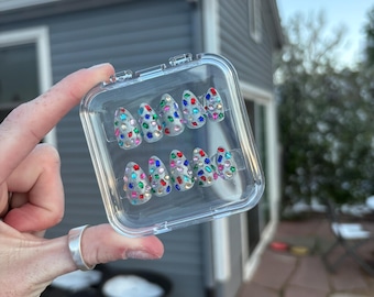 Disco Gem Press On Nails | Silver Glitter Rhinestone Nails | Custom Party Nail Set