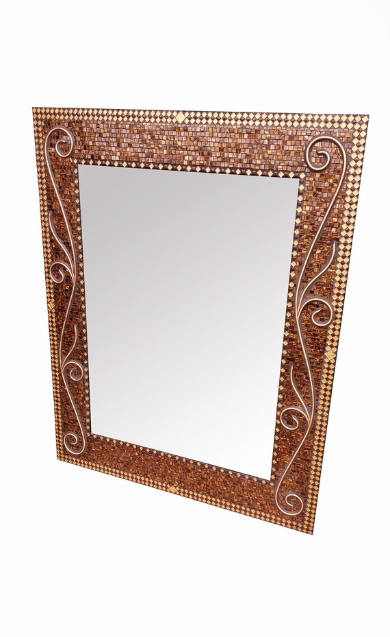 Hand Crafted Mosaic Mirror With Copper Brown And Gold Large Etsy