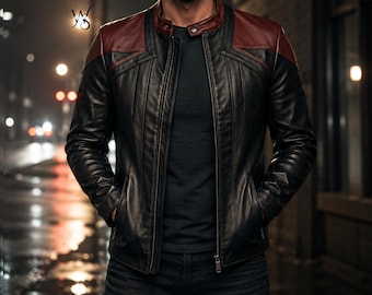 Chaqueta de cuero estilo Cafe Racer / Chaqueta de cuero negra de Star Trek Classic / Chaqueta de la celebridad Picard S3 / Chaqueta de cosplay de William Real Riker para hombre