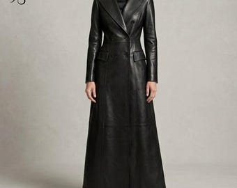 Gabardina de piel de cordero negra para mujer – Abrigo largo de piel auténtica, abrigo con cinturón, elegante chaqueta de invierno para mujer