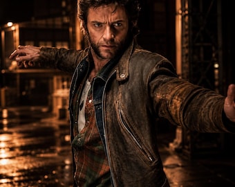 Chaqueta de cuero a rayas de Wolverine de X-Men / Abrigo de motociclista desgastado marrón / Chaqueta de cosplay inspirada en Logan para fanáticos / Cuero real hecho a mano