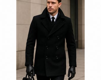Abrigo de lana para hombre / Abrigo clásico de invierno cruzado para viajes de negocios, uso diario / Regalo perfecto para él