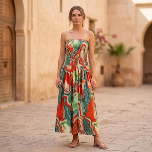 bandeau flowy maxi dress Anthropologie The Piper Bandeau Maxi Dress Brown Floral XLP NWT XL Petite