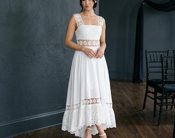 Women’s White Lace Maxi Dress, Sleeveless Boho Summer Dress, Elegant Cotton Eyelet Midi Dress, Romantic Beach Vacation Dress