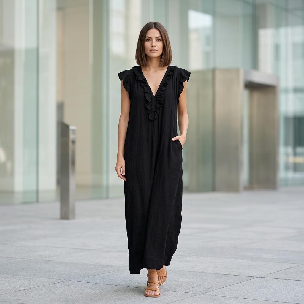 Long Black Sleeveless V Neck Dress - Etsy Long Black Sleeveless V Neck Dress - Etsy