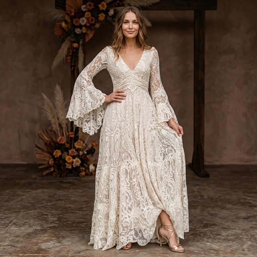 70s dress Lambent Lace Long Sleeve Bodysuit | Ivory | Tops main image 1