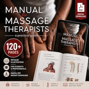 Puede incluir: Un manual para masajistas titulado "Manual for Massage Therapists", subtitulado "a practical guide". El libro tiene más de 120 páginas e incluye ilustraciones detalladas. Un PDF digital está disponible para descarga instantánea.