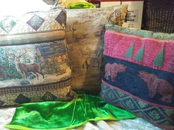 3 Vintage Wildlife Tapestry Pillows Etsy