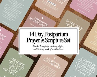 14 dagen postpartum gebeds- en schriftkaarten | Dagelijkse christelijke bemoediging voor moeders | Hulpbron Geloof in het moederschap | Afdrukbaar cadeau nieuwe moeder