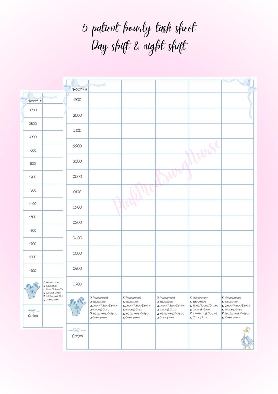 Nurse Task Layout 5 Patient Hourly Nurse Task Sheet - Etsy