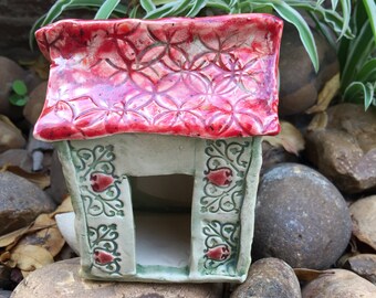 Ceramic Small Home Miniature House Gift for New Home Hand Painted Home Kitchen or Garden Art