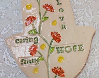 Blessings Hamsa Love, Hope, Family Caring Ceramic Wall Hanging